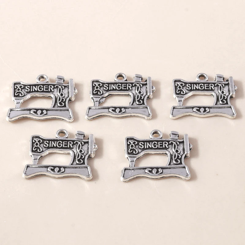 Leslie 10 Stück/Lot 16*20mm Legierung Antik Silberfarben Retro Nähmaschinen-Anhänger für DIY Armbänder Halsketten Schmuckzubehör – Detail 4