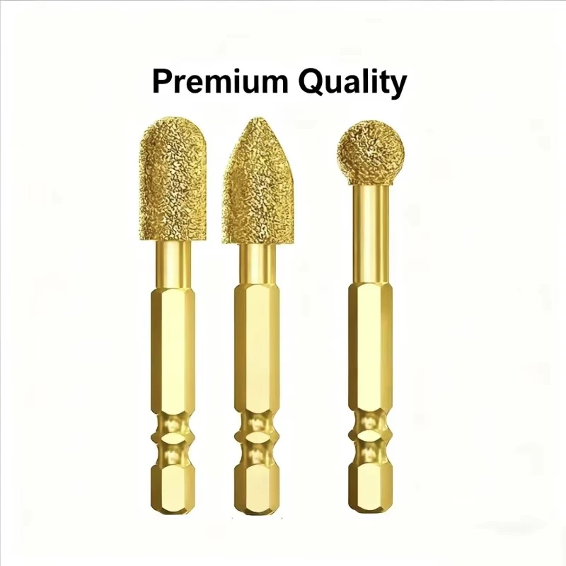 3pcs Diamond Grinding Head Tile Rotary Polishing File for Iron Stainless Steel Ceramic Tile Fits Drill