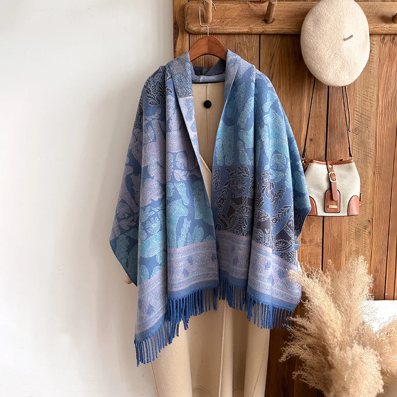 العرقية نمط الوجهين وشاح الكشمير لينة ودافئة شرابة شال كشمير الشتاء الباردة والرياح بطانية وشاح