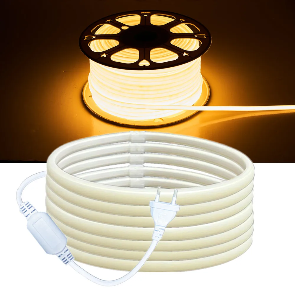 220V COB LED Strip Lights CRI RA90 288LEDs/m Flexible Outdoor Lamp IP67 Waterproof LED Tape EU Plug Kitchen Home Room Decoration