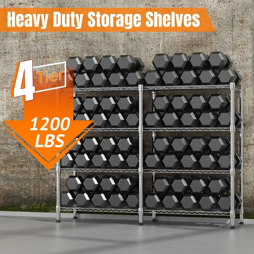 أرفف تخزين معدنية قابلة للتعديل من 4 طبقات شديدة التحمل للمرآب والمخزن وغرف المرافق