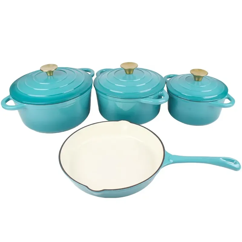 Wholesale 7 Pots Enamel Cast Iron Cookware Set for Kitchen Camping Germany Turkey Korea Russia Japan Durable Heavy Duty Pot