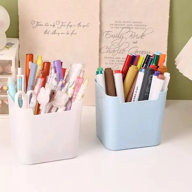 Large Capacity Pen Holder Solid Color Desktop Storage Box Creative Pencil Organizer Simple Stationery Box Office Supplies