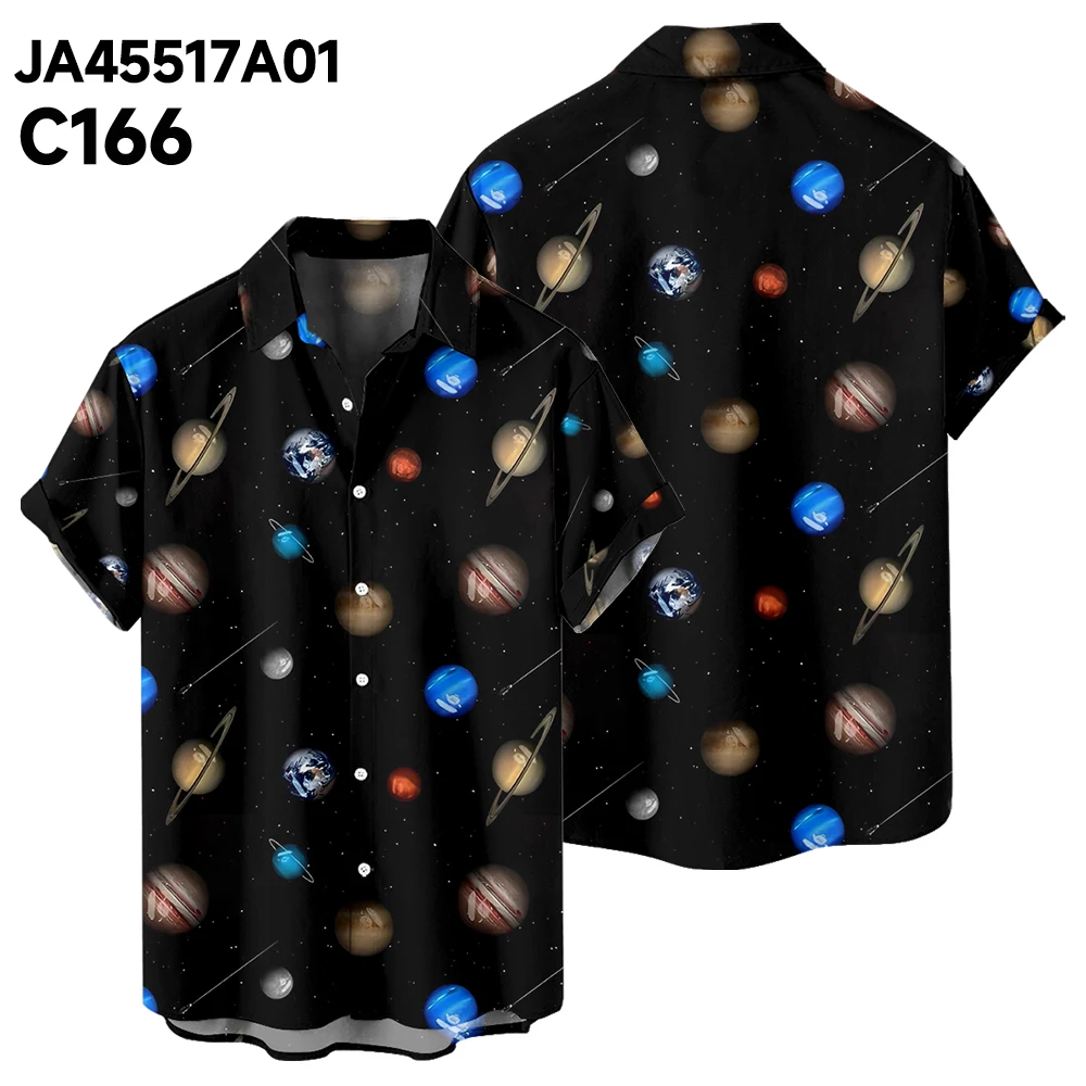 Original summer universe planet casual travel large size short-sleeved shirt Hawaiian style digital print loose trend shirt