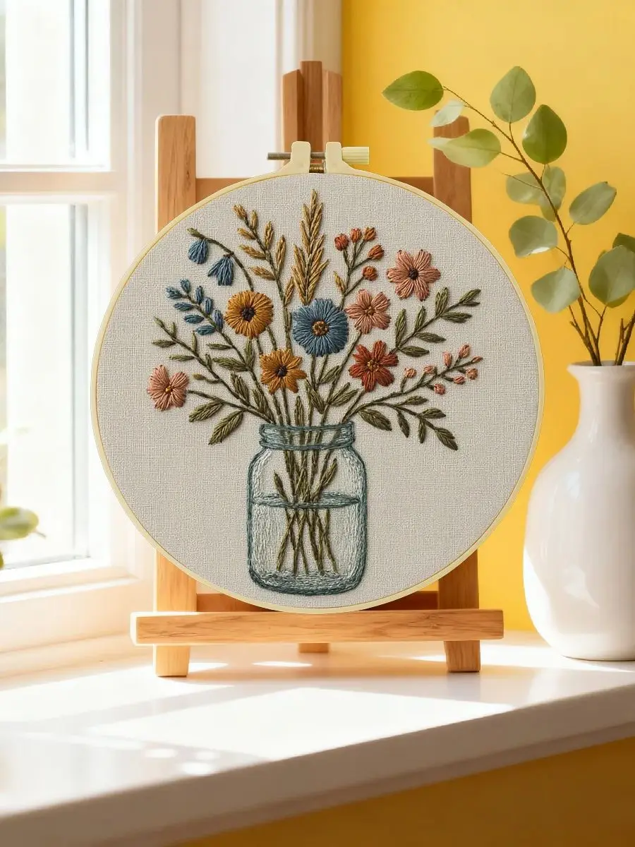 1 Stück 20X20CM/15X15CM 7,87/6,3 Zoll Blumen-Stickerei-Starter-Kit DIY-Kit DIY-Stickerei-Set Handarbeiten Heimdekoration Nähkunst – Detail 6