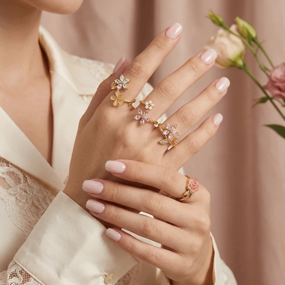 4pcs Gold Tone Open Ring Set Adjustable Open Design Smooth Round Pearls Geometric Stackable Rings Clear Zircon Inlays