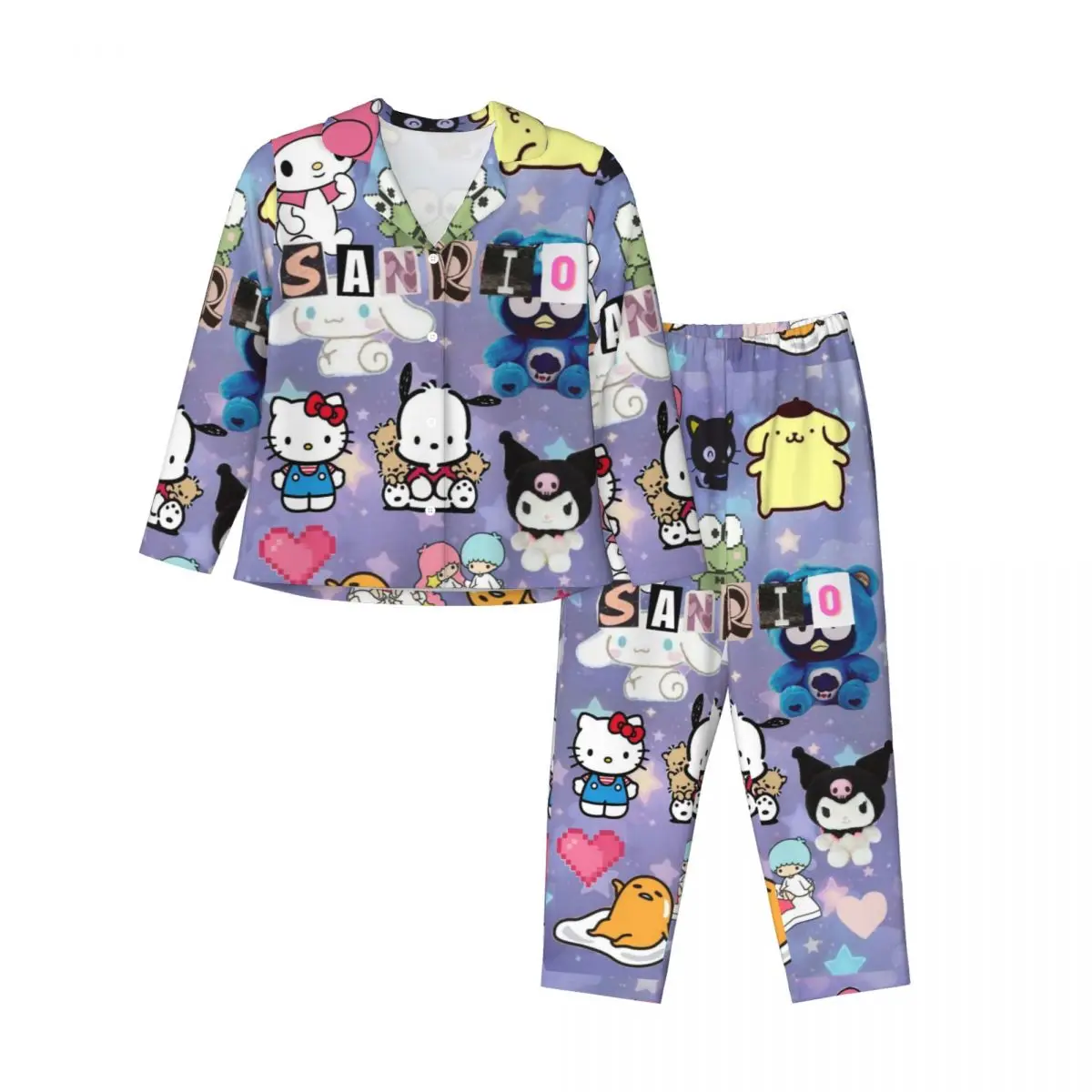 

Sanrio Characters Hello Kitty Kuromi My Melody Women's Pajamas Sets Woman 2 Pieces Pajamas Couples Loungewear Suit Home Clothes