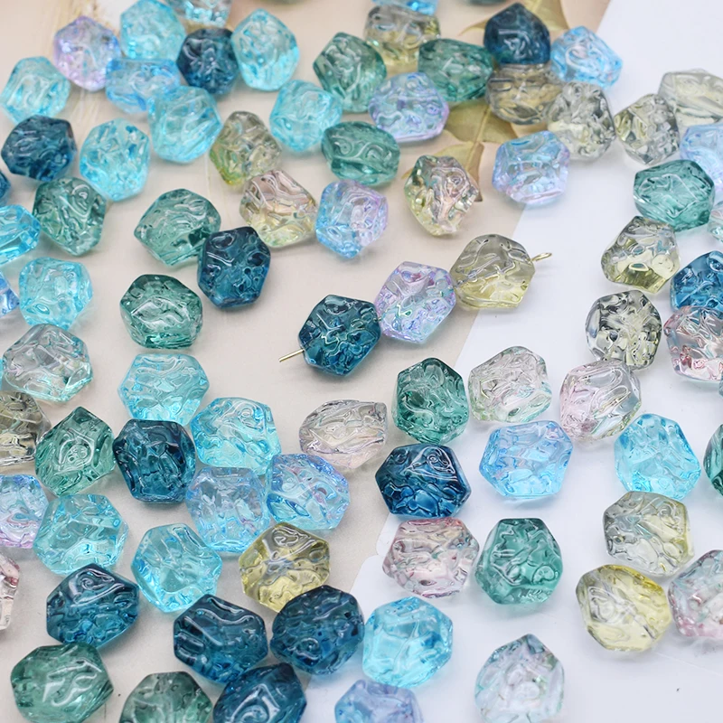 15pcs 14mm Shiny Colorful Random Irregular Shape Glass Beads Loose Spacer Bead For Jewelry Making DIY Bracelet Necklace