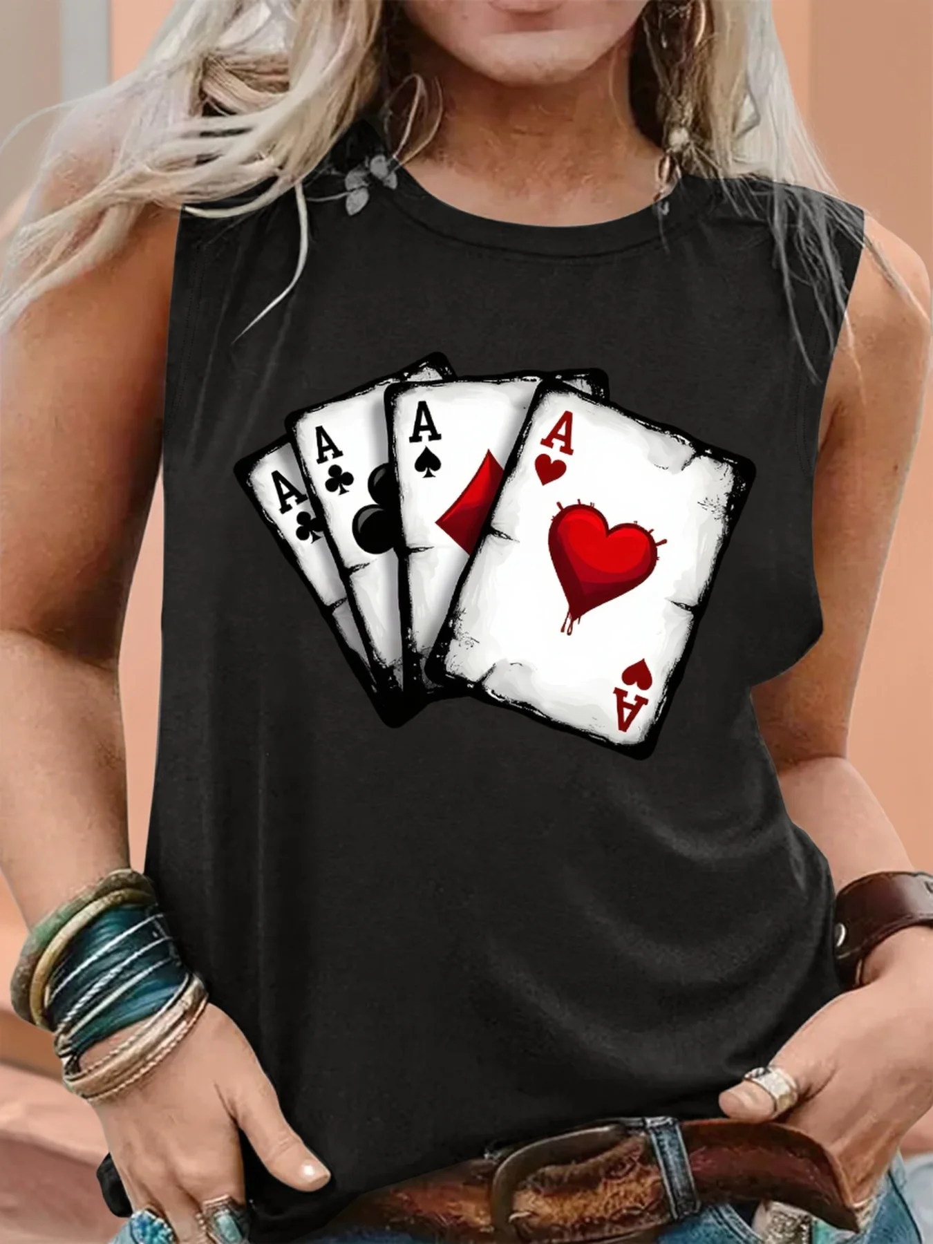 PLUS SIZE Printed Summer Women's Loose and Personalized Dream Catcher Mesh Printed Vest Top T-Shirt Comfortable Sleeveless