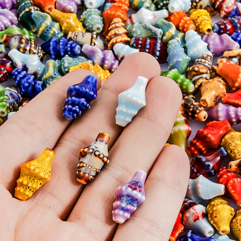 Fashion Hole 2mm 5-30pcs Ceramic Conch Shell Beads Loose Spacing Beads Jewelry Making Diy Bracelet Necklace Accessory Materials