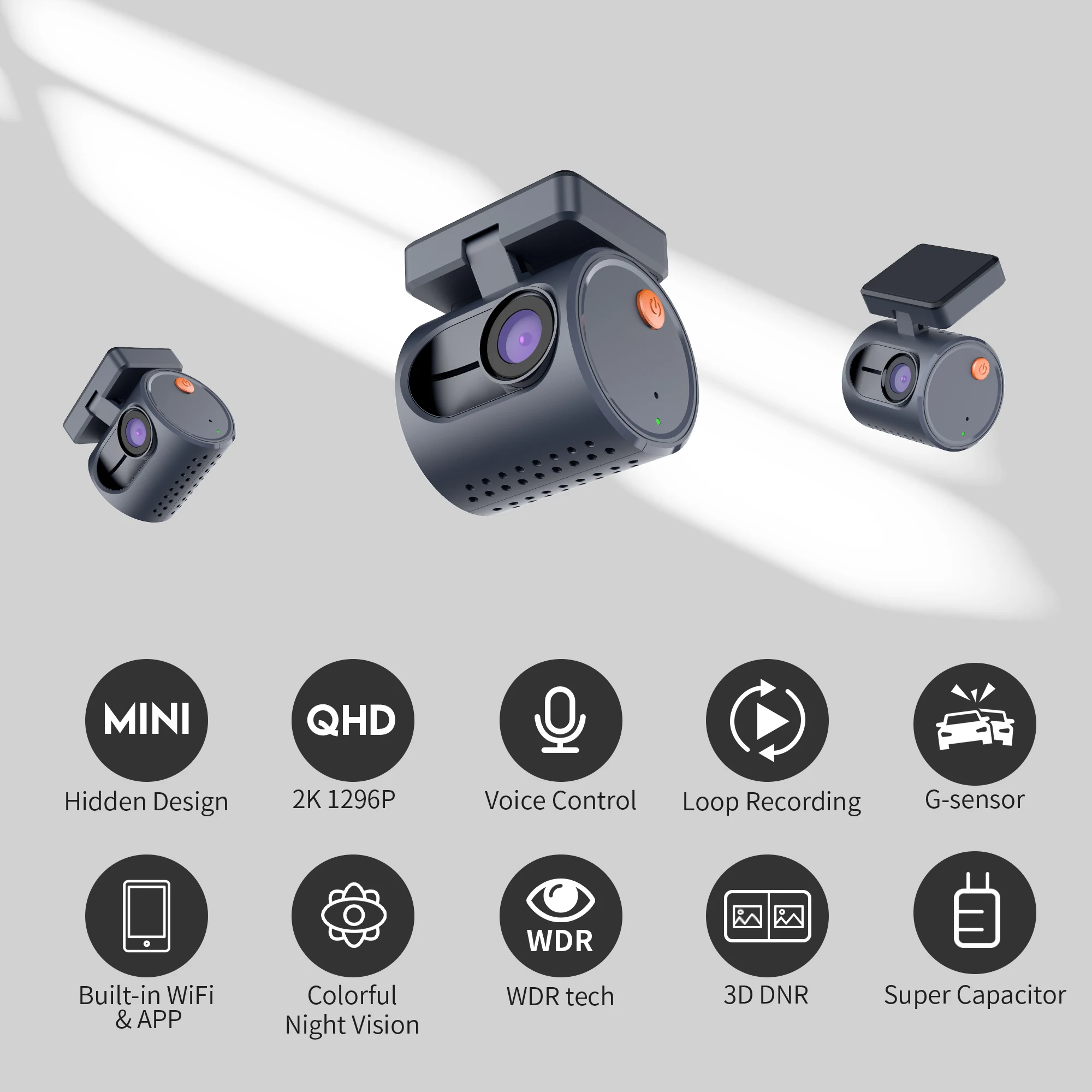 2K Dash Kamera DVR KAWA MINI 3 Versteckte Dash Cam Video Recorder Notfall Sprachsteuerung Nachtsicht WiFi APP Monitor Dashcam