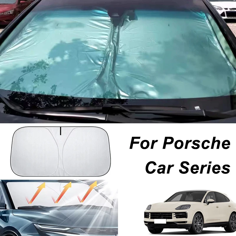 Car Front Windshield Sunshade For Porsche Cayenne Macan 718 911 Panamera Taycan Boxster Cayman UV Protection Sun Shade