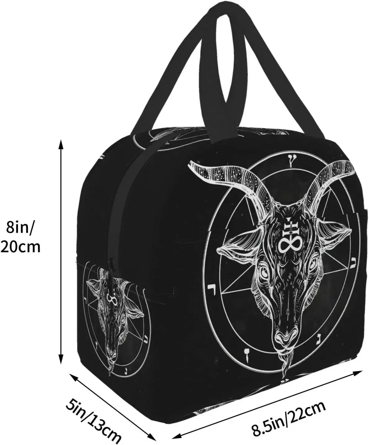 Cover Pentagram with Demon Baphomet Satanic Goat Head Binary Symbol Portable Insulated Lunch Bag Lunch Box for Women Men Boy