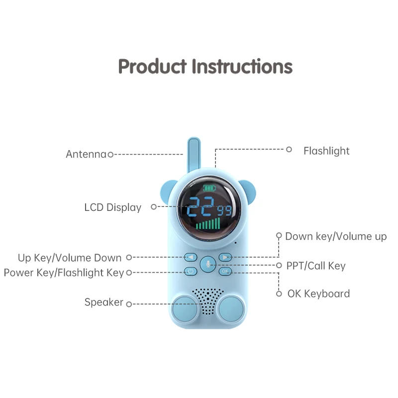 B1 Walkie-talkie Interaction Within 3km Children's Social Toys LCD High-definition Display USB Charging Gifts For Kid 2 Pack