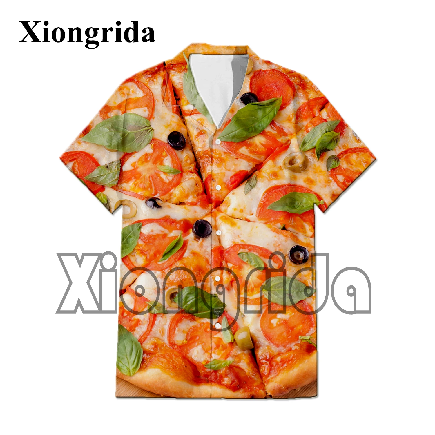 Novelty Pizza Print Shirts Mens 3D Food Print Hawaii Beach Shirts Hip Hop Harajuku Unisex Short Sleeve Blouse Tops Streetwear