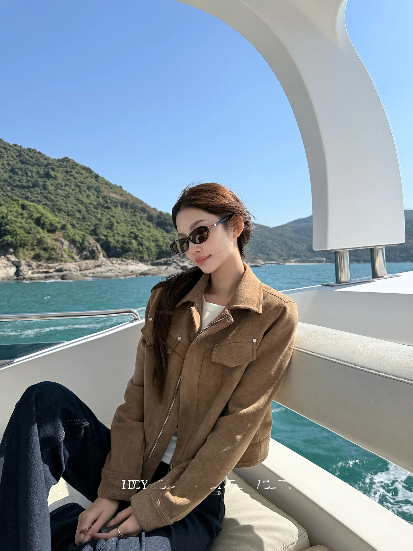 

Bla Bean ort Suede Jaet Retro Collar Workwear Top Heydle Casual Sle Polyester Fabric Side S ket Spring Wear