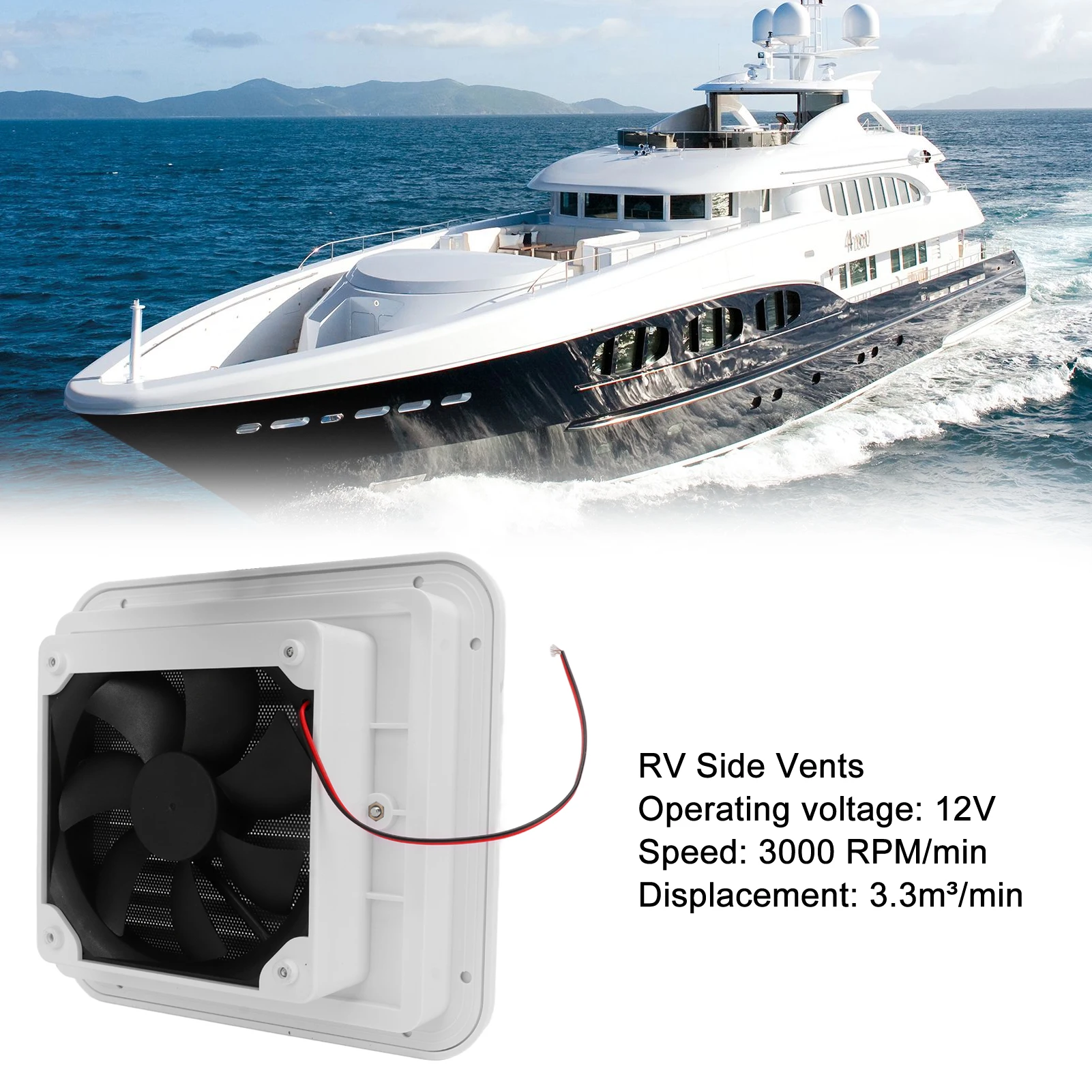 RV Roof Vent Fit RV Side Vents 12V White Unidirectional Dustproof Strong Wind Cooling Trailer RV Accessory White Ventilation Fan