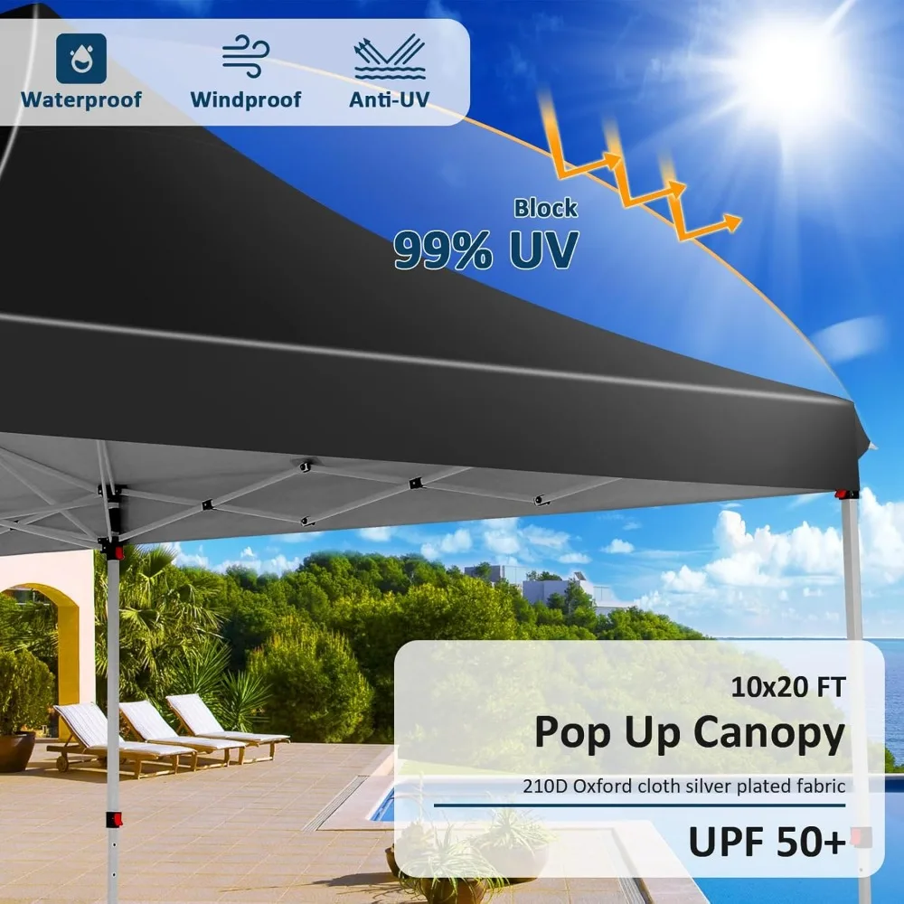 10x20ft Pop Up Canopy Tent with 4 Removable Sidewalls,Easy Up Commercial Canopy, Waterproof and UV50+ Gazebo with Portable Bag,