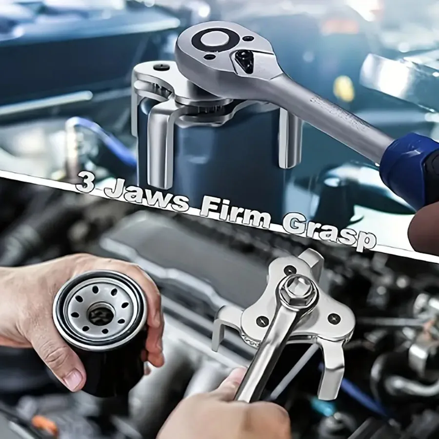Universal Adjustable Oil Filter Wrench From 2-1/2 inch to 4.5 inch Oil Filter Wrench Tool Set With 3 Jaw Uninstall Removal Key