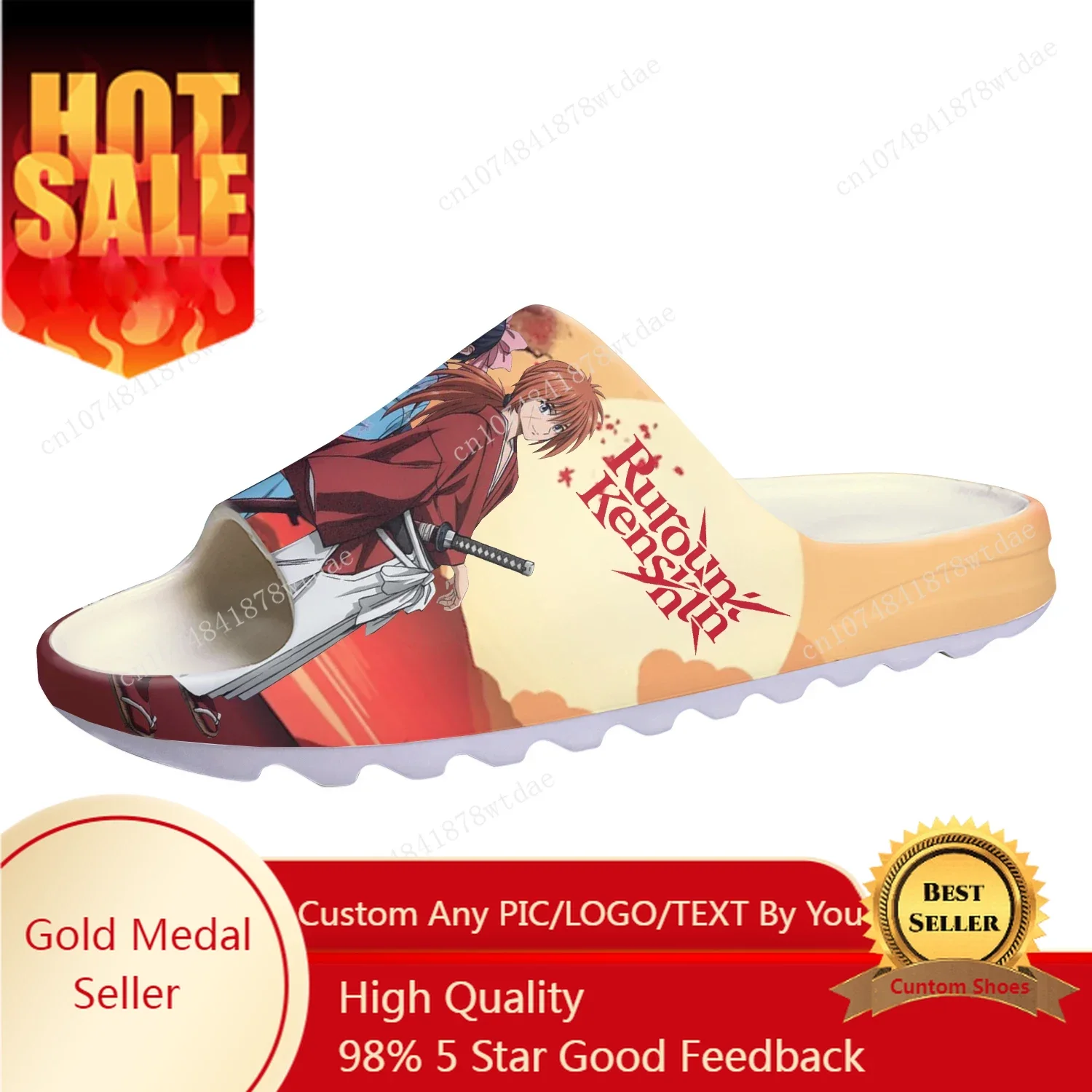 

Rurouni Kenshin Himura Soft Sole Sllipers Mens Womens Teenager Home Clogs Anime Step In Water Shoes On Shit Customize Sandals