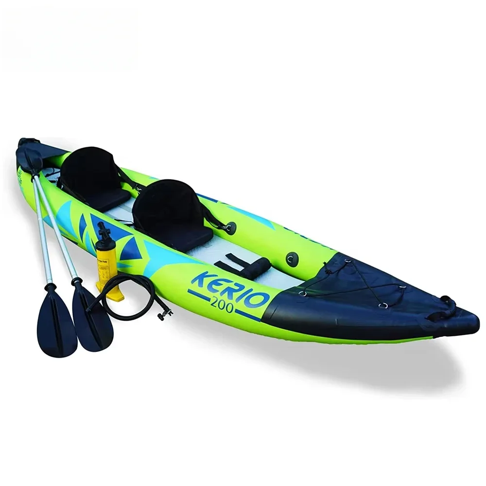 Lightweight 3-Person Inflatable Kayak for Adults for Excursions & Fishing PVC/PE Hull Nylon Material 4m Length for Rivers