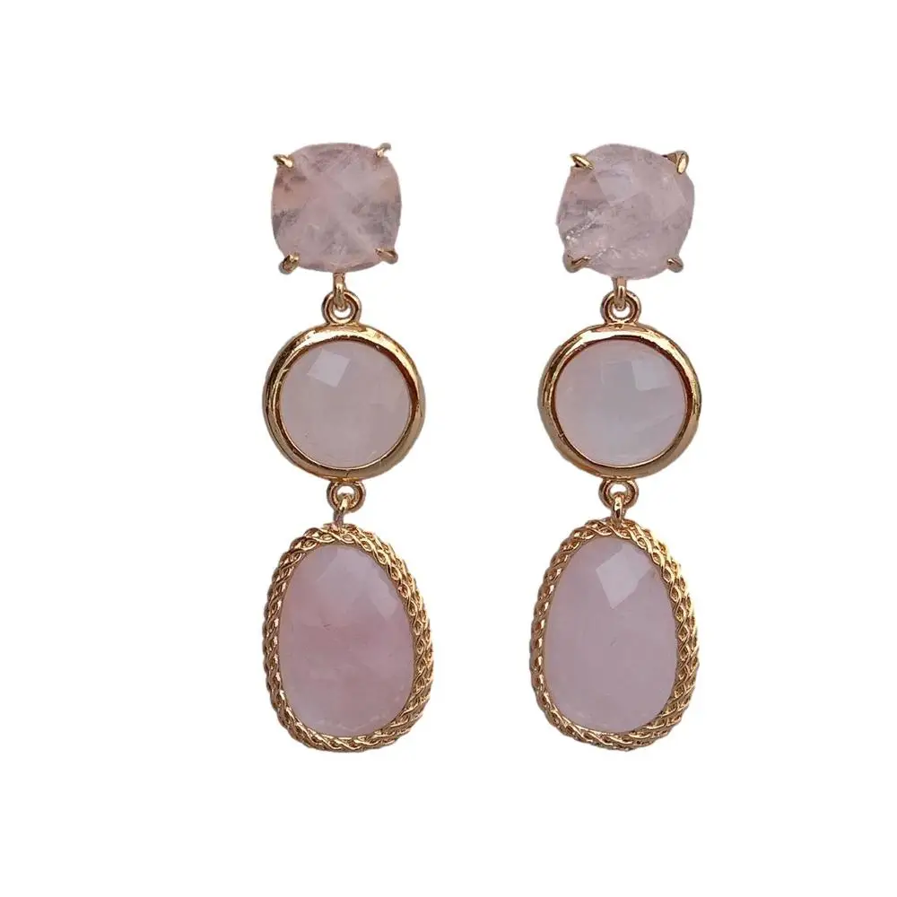 

Y.YING Natural Pink Rose Quartz Drop Women Dangle Earrings Stud Earring Holiday Wedding