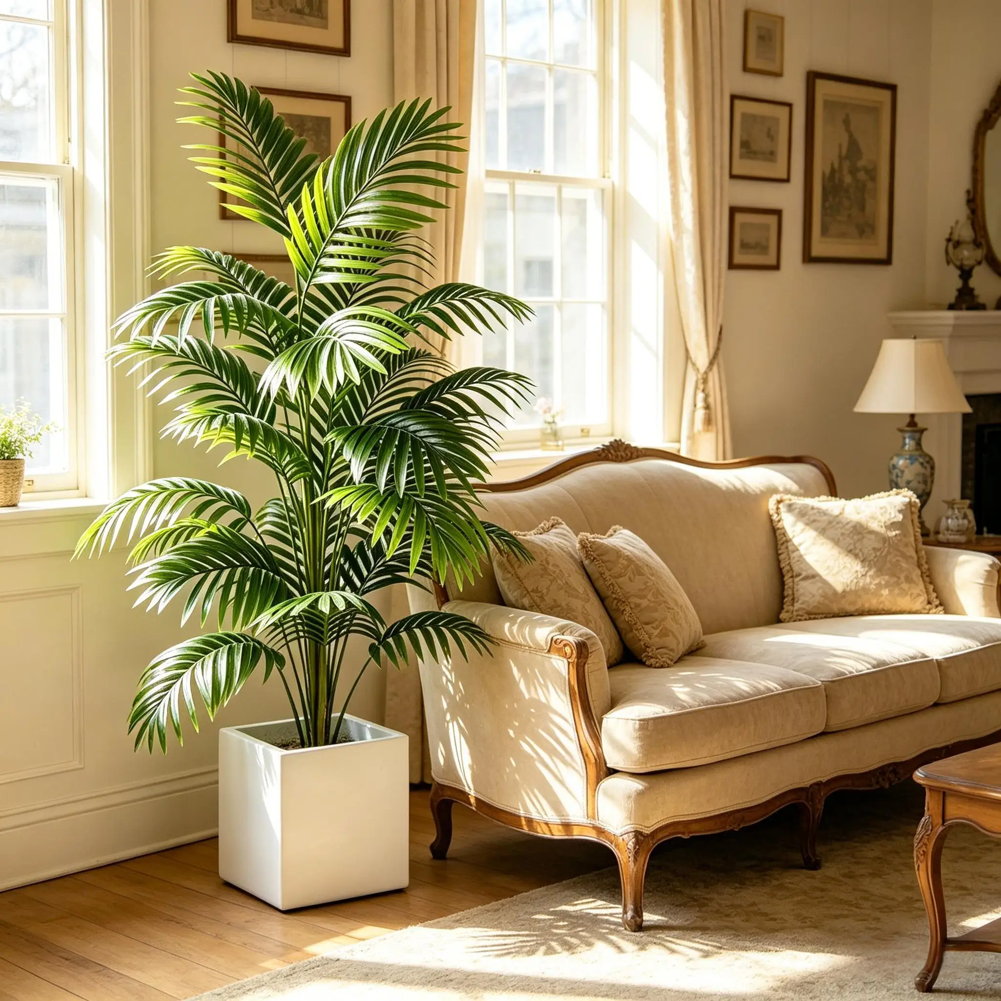 Planta Artificial de Palmera Areca de Plástico Verde, Bonsái Artificial en Maceta para Decoración de Interiores, Hogar, Oficina, Jardín, Fiestas