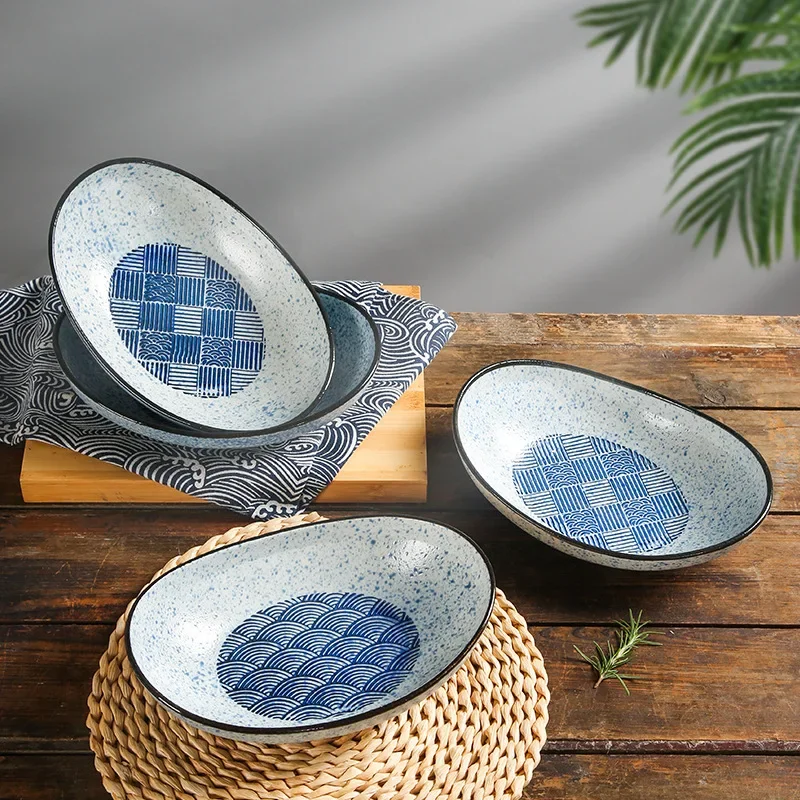 Japanese-style Sea Ripples Ingot Bowl Oval Noodle Bowl Creative Salad Bowl Special Ceramic