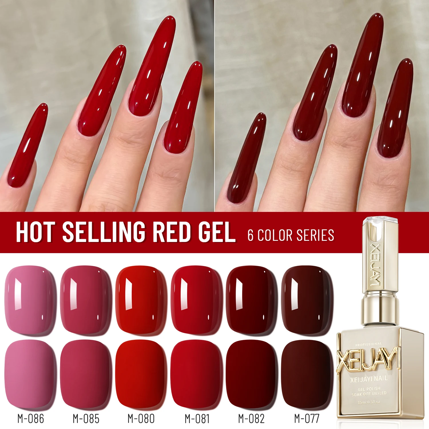 

XEIJAYI 6 шт. Набор гель-лаков для ногтей красной серии УФ-светодиодный замачиваемый гель для ногтей, полупостоянный, качественный гель для дизайна ногтей DIY в салоне на весну