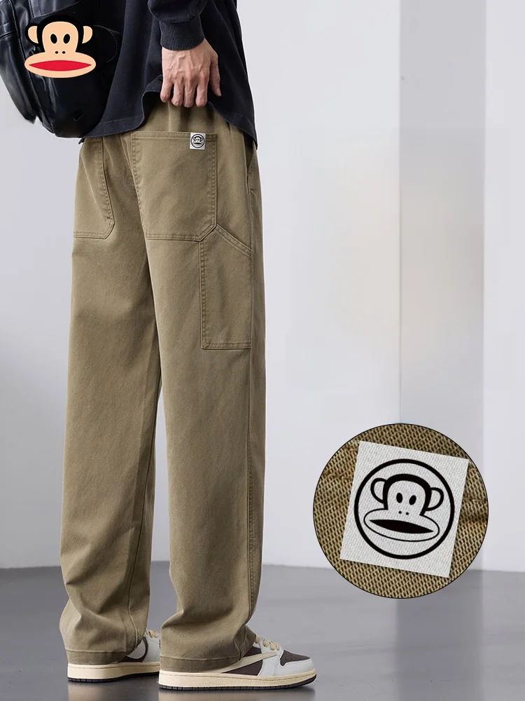

Khaki Loose Straight Leg Workwear Pants Men's Casual Trousers Monkey Autumn Faionable American Sle Leisure Pants