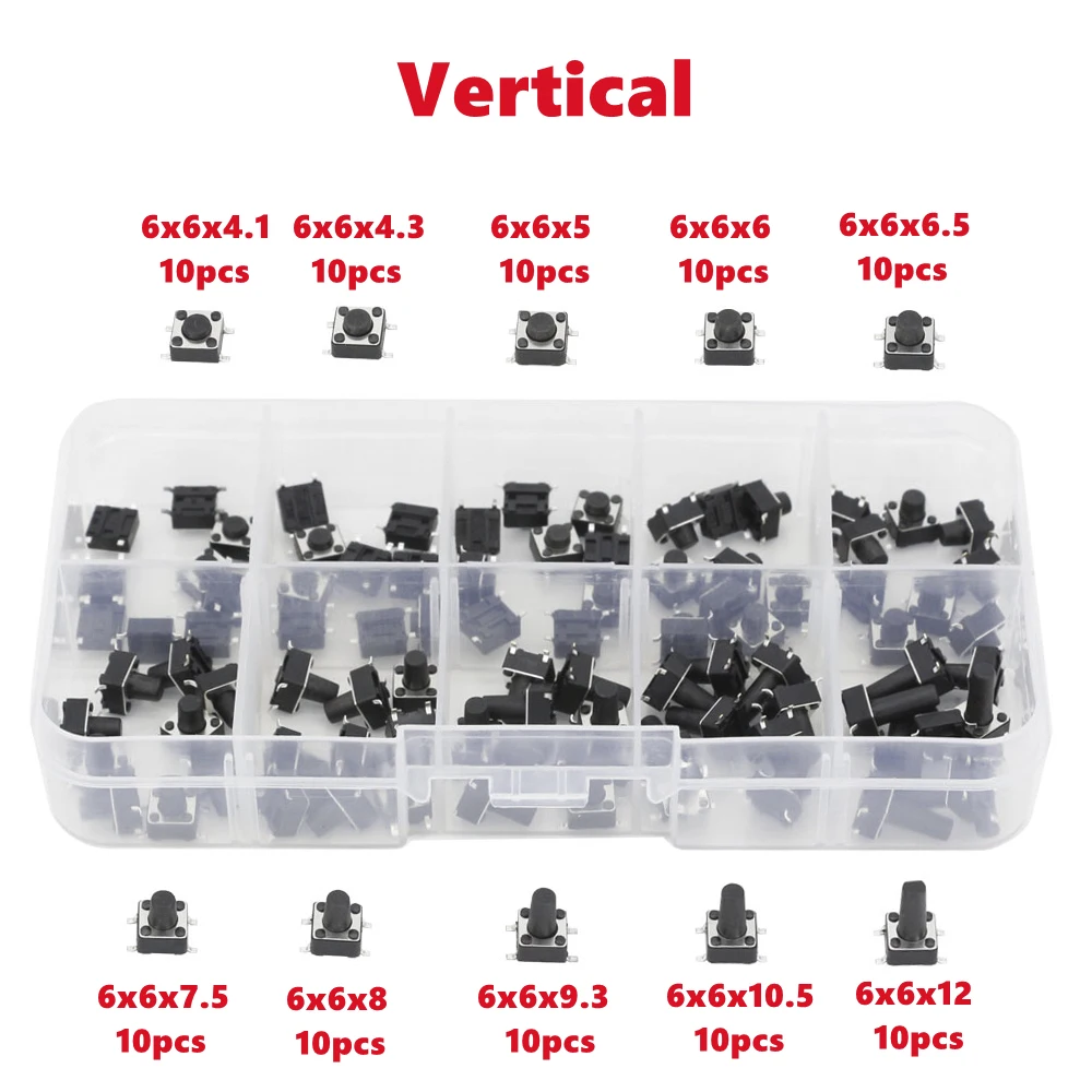 100 PCS 10 Modelle 6*6 Taktschalter Taktile Druckschalter Kit Höhe: 4,1 5 ~ 12 MM DIP 4 P Mikroschalter 6x6 Schlüsselschalter – Detail 7
