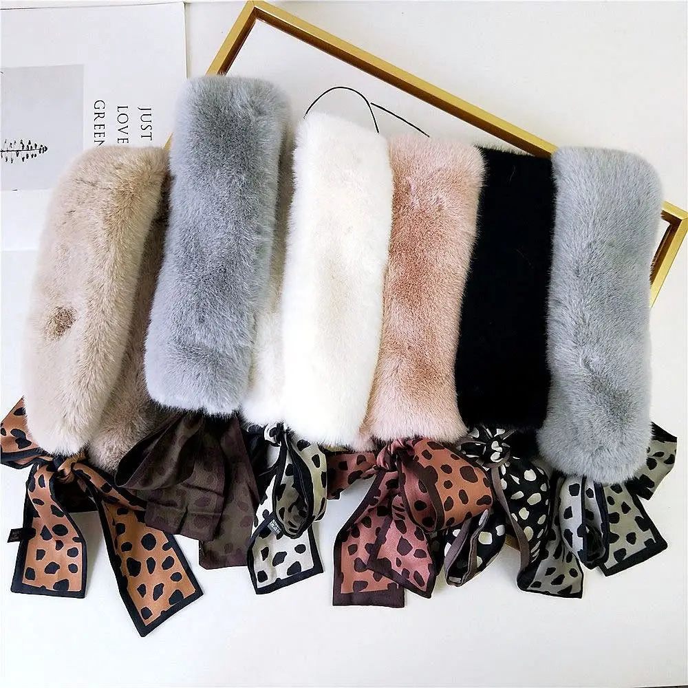 Women Winter Soft Scarf Warm Thicken Fluffy Faux Fur Collar Long Narrow Knitted Skinny Scarf Neckerchief Neck Keep Warm Fashion