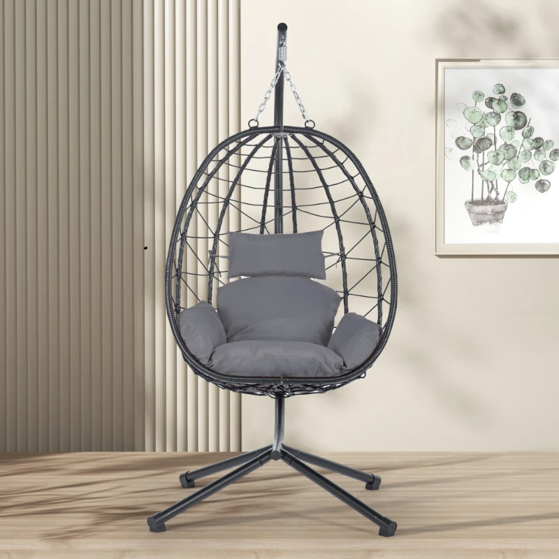 

Egg Chair with Stand Indoor Outdoor Swing Chair Patio Wicker Hanging Egg Hanging Basket Chair Hammock with