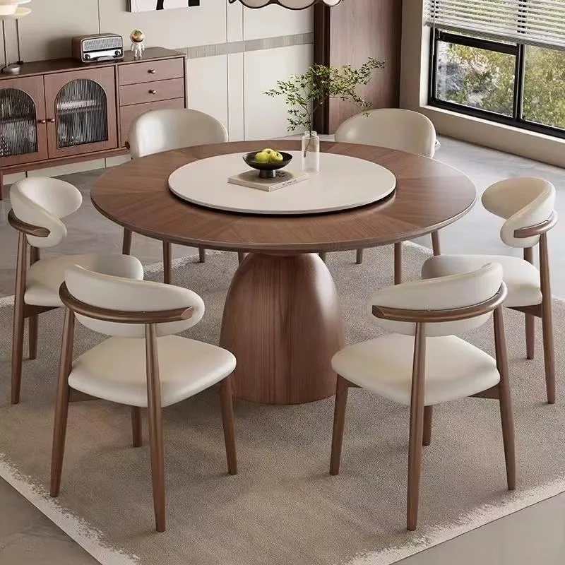 High End Luxury Wooden Dining Table Wooden Top Dining  With Small Turntable Dining Room  Classic Dinner Room
