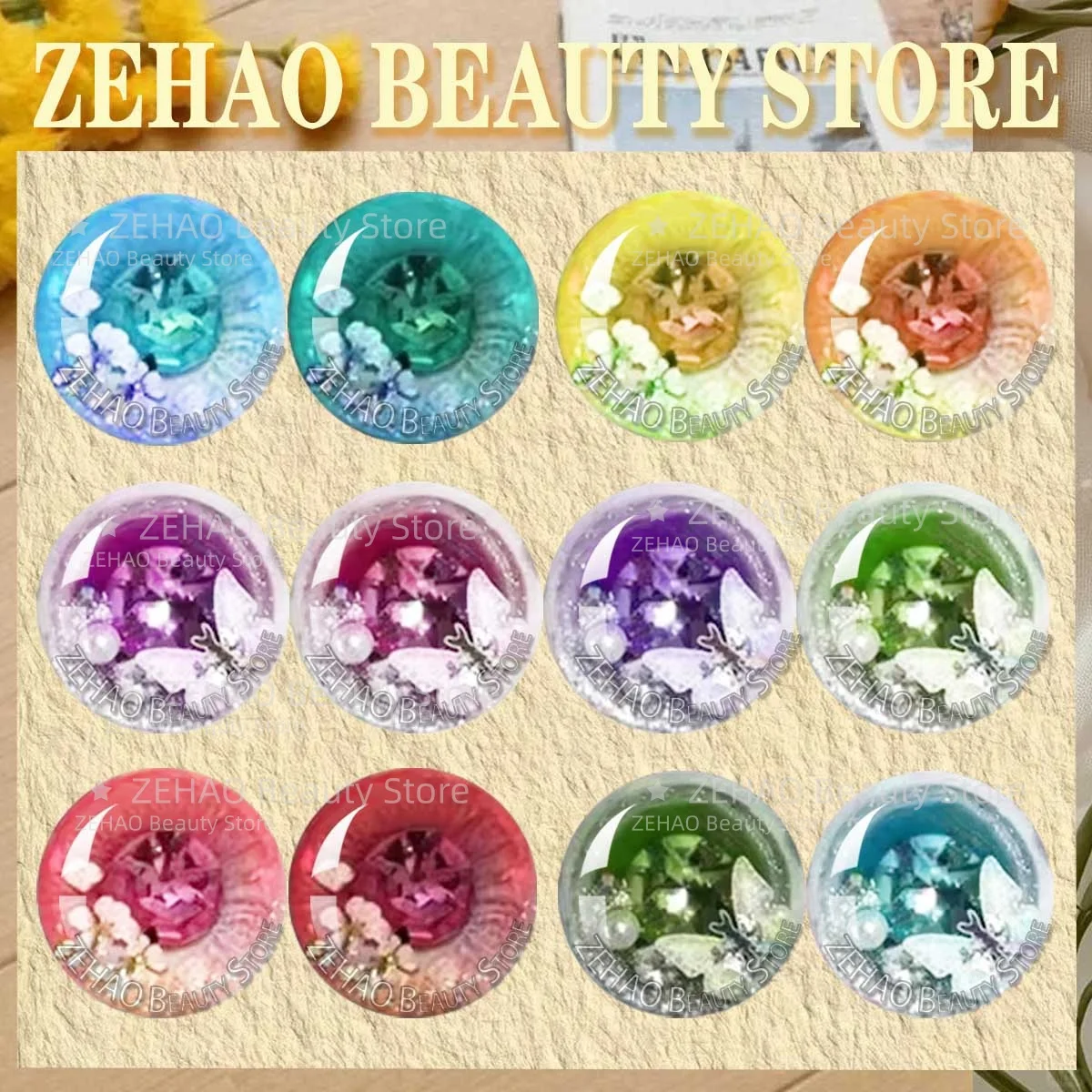 12Pcs Eye Select Size 10MM-40MM Glass Cabochon  Flower Butterfly Eye Tablets DIY Blyth Doll Accessories Printing JD027