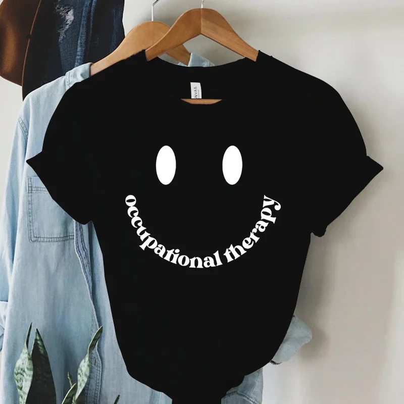 Frauen kleidung Ergotherapie Lächeln Gesicht Grafik kurze Ärmel lässig High Street Sommer T-Shirts Mode T-Shirt weiblich