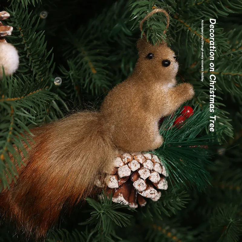 Realistic Plush Squirrel Christmas Tree Pendants Adorable Animal Ornaments For Home Holiday Scene Dressing