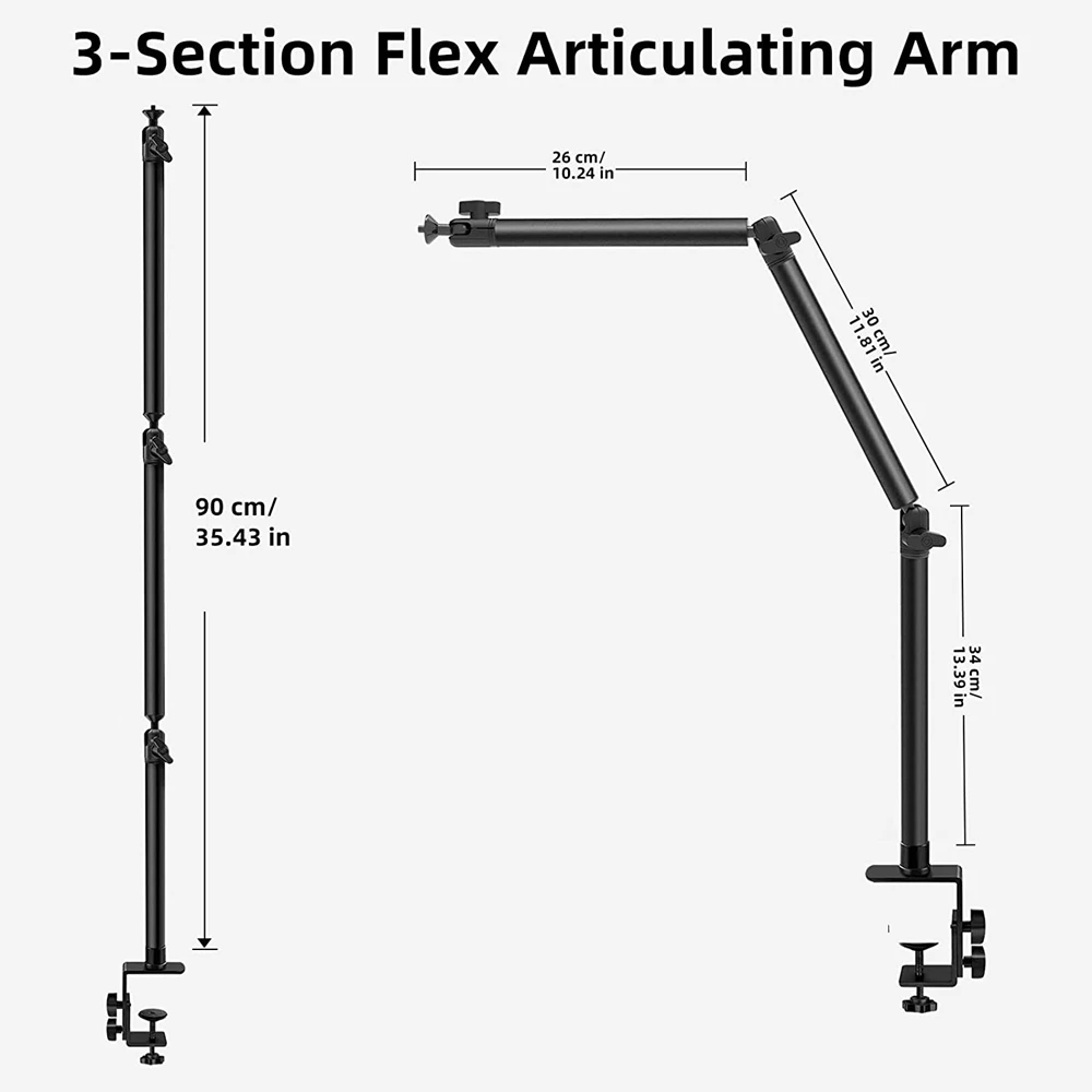 Desktop Streaming Flexible Overhead Arm Extend Light Stand C-clamp Desk Lights Stick Ballhead Mount for Camera Video Webcam Live