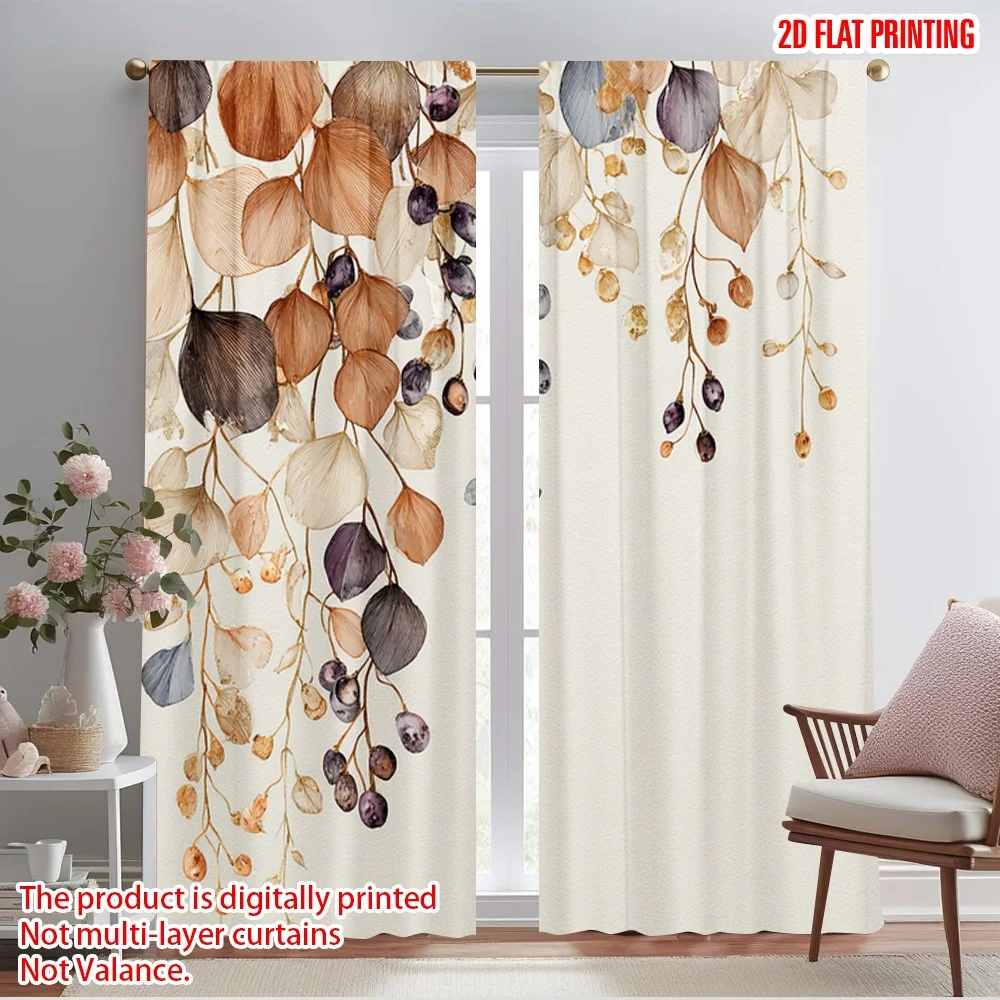 

2pcs 2D flat printing Curtain Autumn Leaves Berries Glitter 100% Polyester Without Electricity Seasonal Party & Holiday Decor