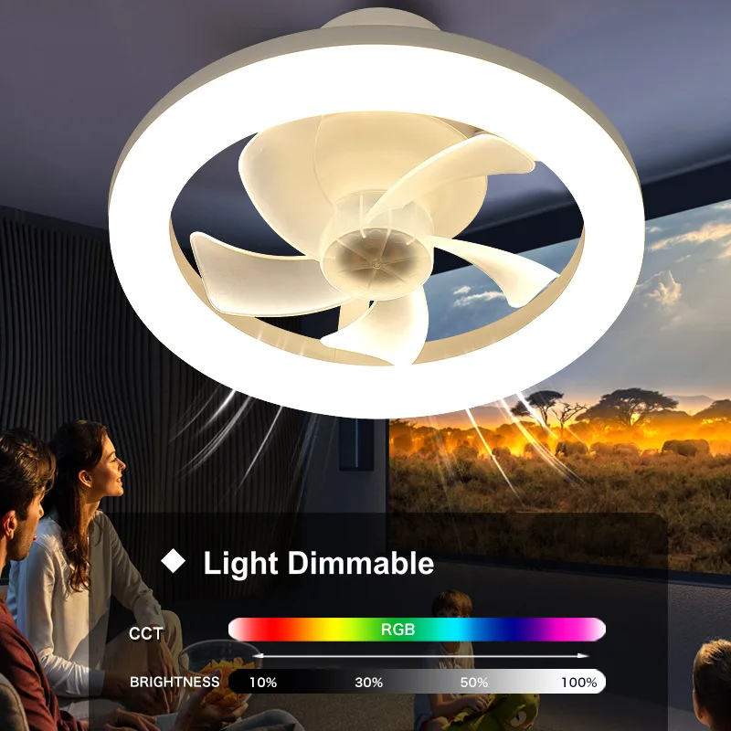 Светодиодные потолочные вентиляторы с цоколем E27/E26, 3000-6500 К, с регулируемой яркостью, 3 скорости, безлопастные вентиляторы, дистанционное управление, современный дизайн для кухни