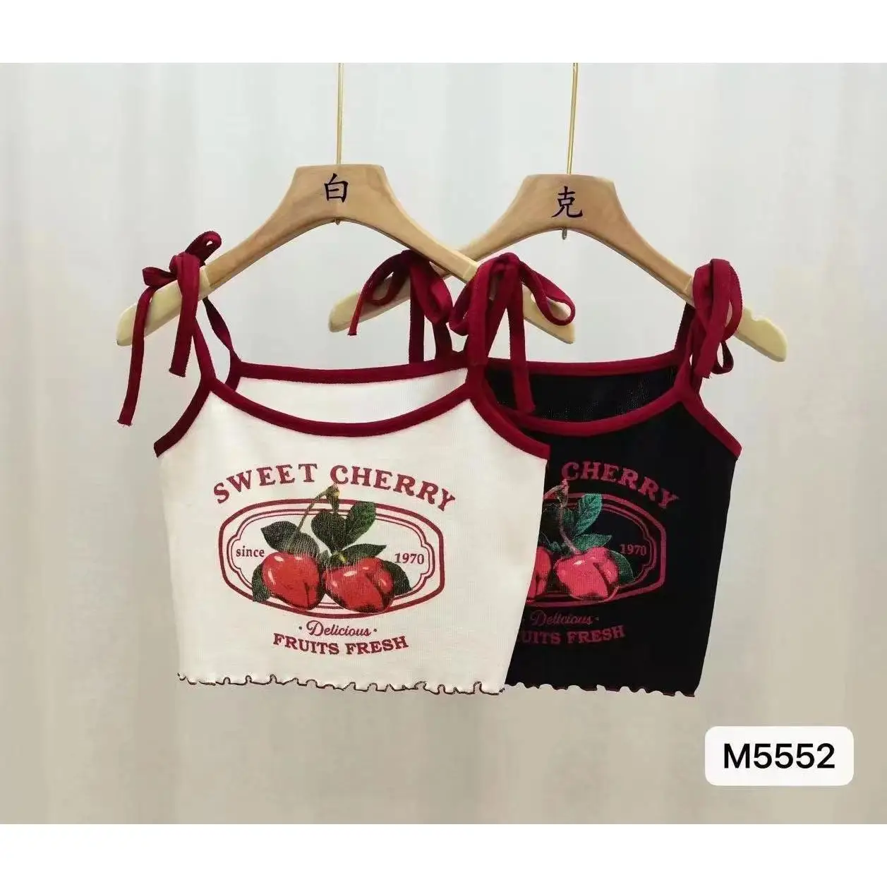 新しい夏の甘くてスパイシーなチェリープリントイヤリングタイハイウエストストラップ