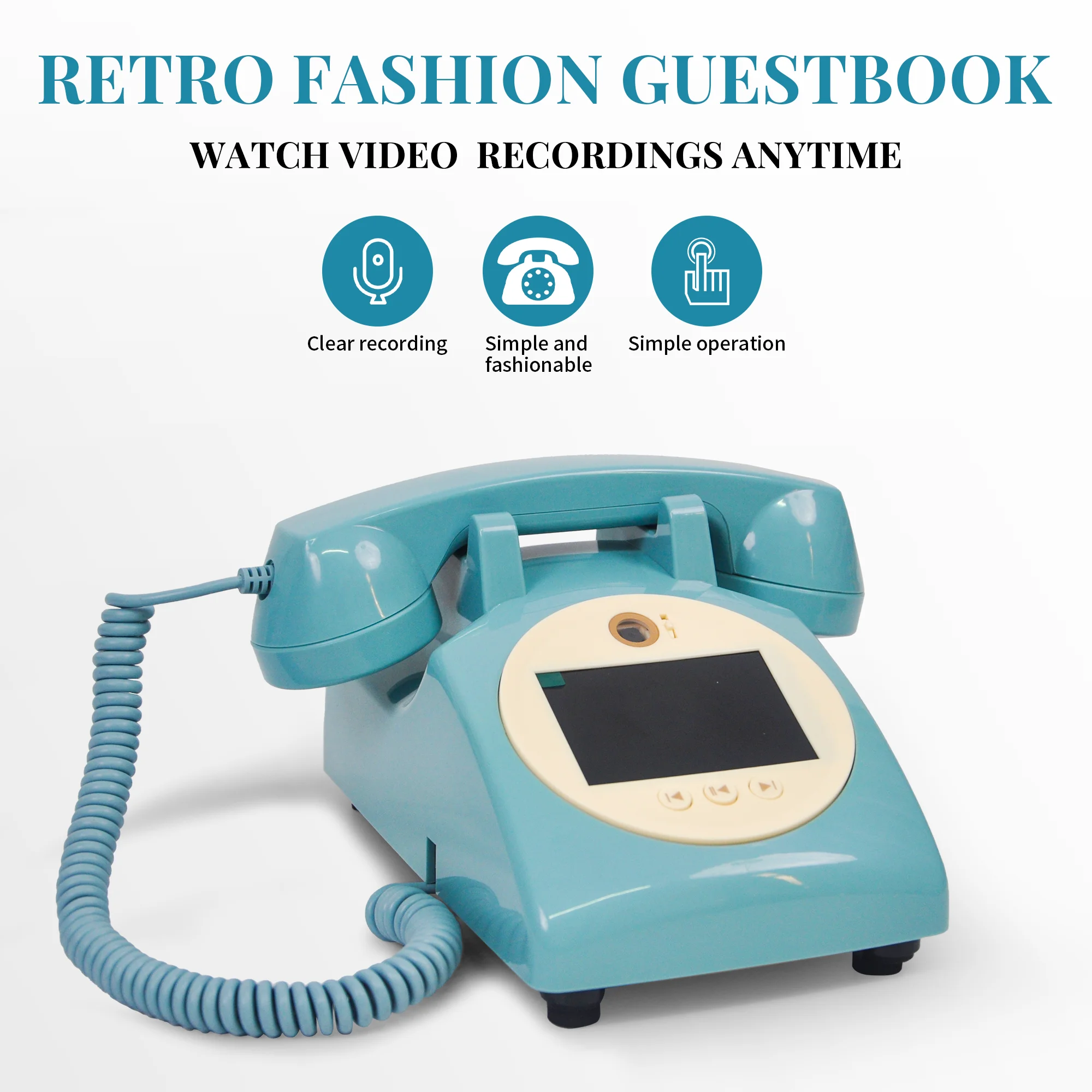 Retro style wedding party video guest book phone retro phone  message recording 2K resolution video audio message book phone