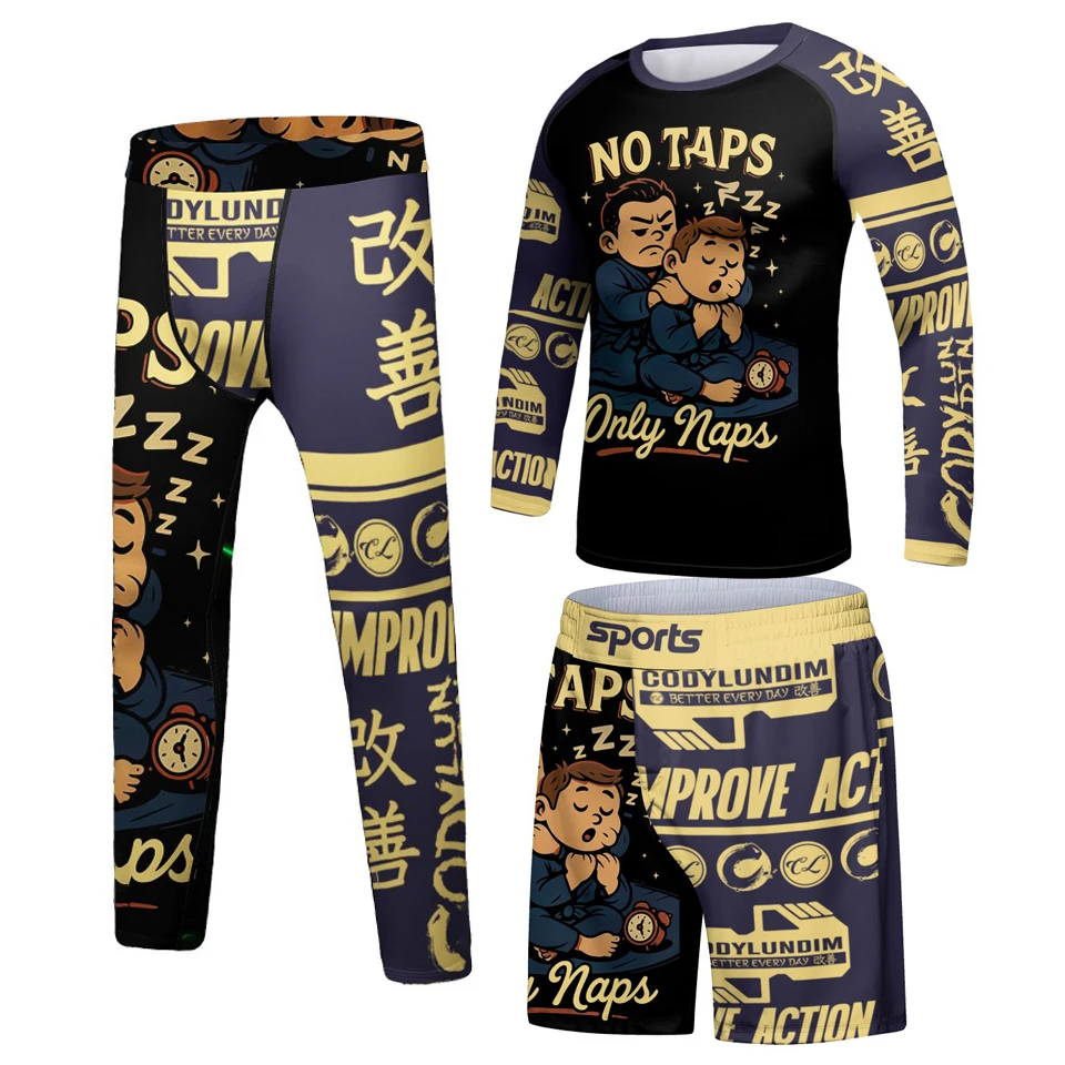 Boxing Jiu Jitsu Rashguard For Kid MMA T-shirt Shorts+Pant Boy 4PCS/Set Grappling Bjj Gi Kickoxing Jerseys Rash Guard Sportsuit