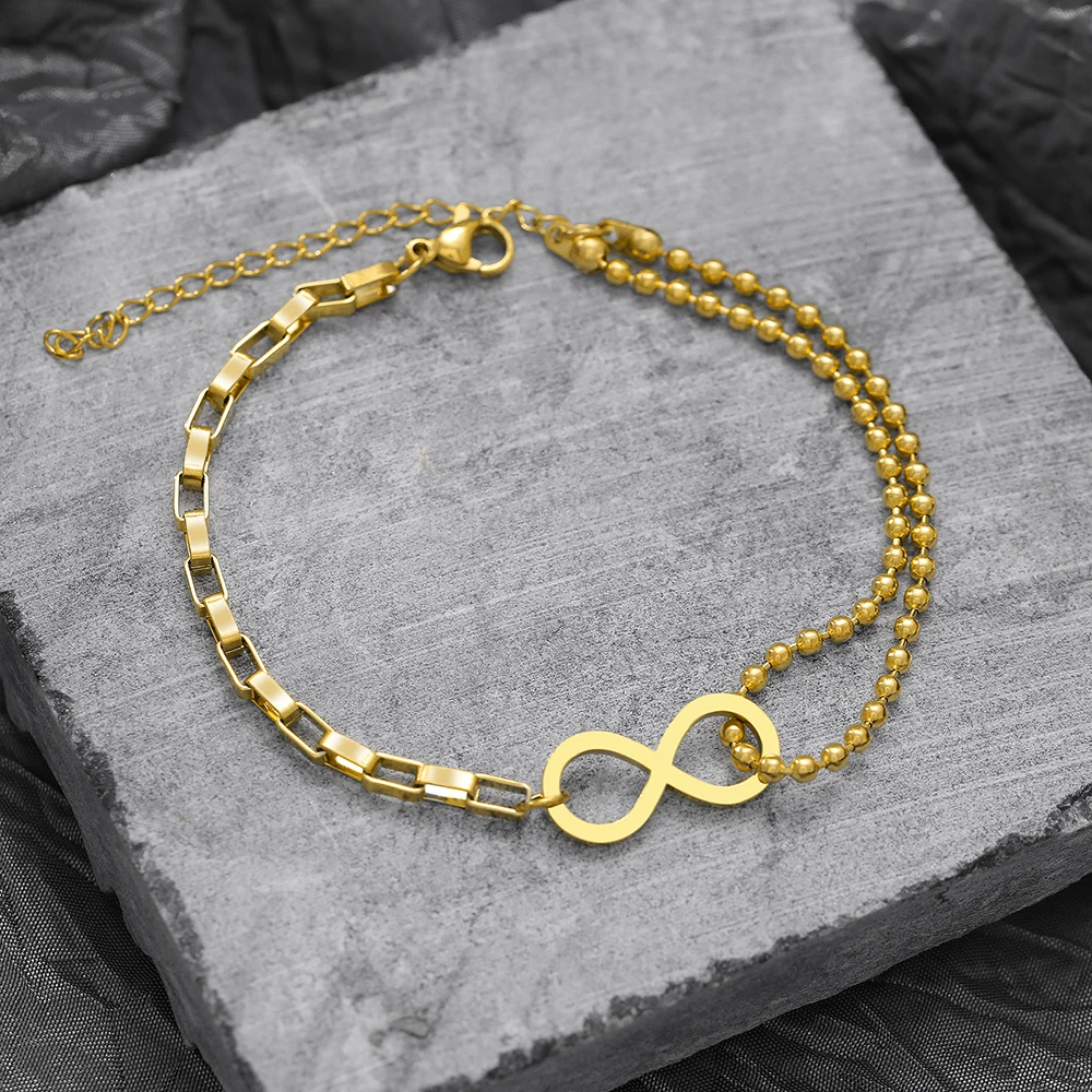 Stainless Steel Bracelets Infinity Symbol Unique Stacked Bead Chain Trend Fine Exquisite Fashion Bracelet For Women Jewelry Gift