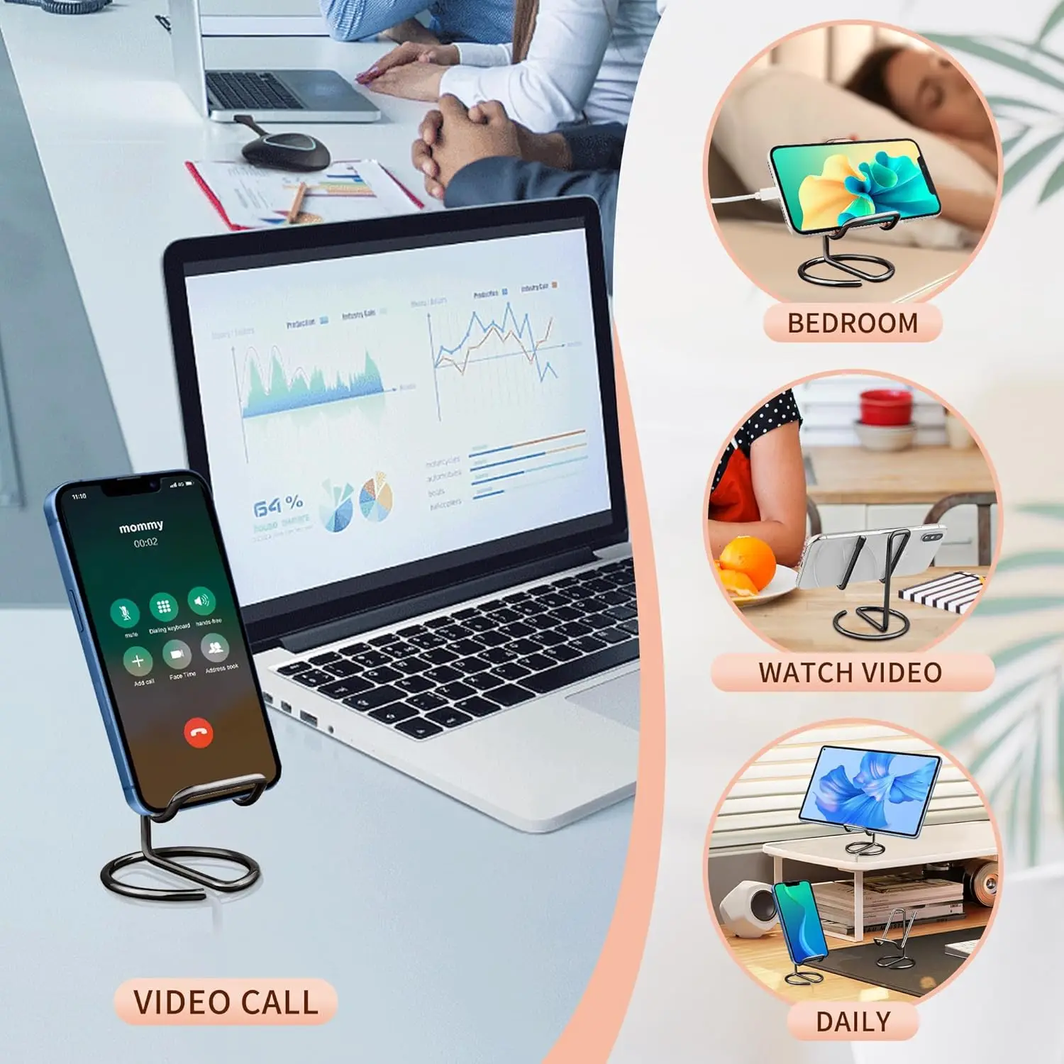 Porta biglietti da visita in metallo da 2 pezzi per scrivania, supporto per telefono cellulare, supporto per espositore per biglietti da visita in linea elegante, desktop da ufficio