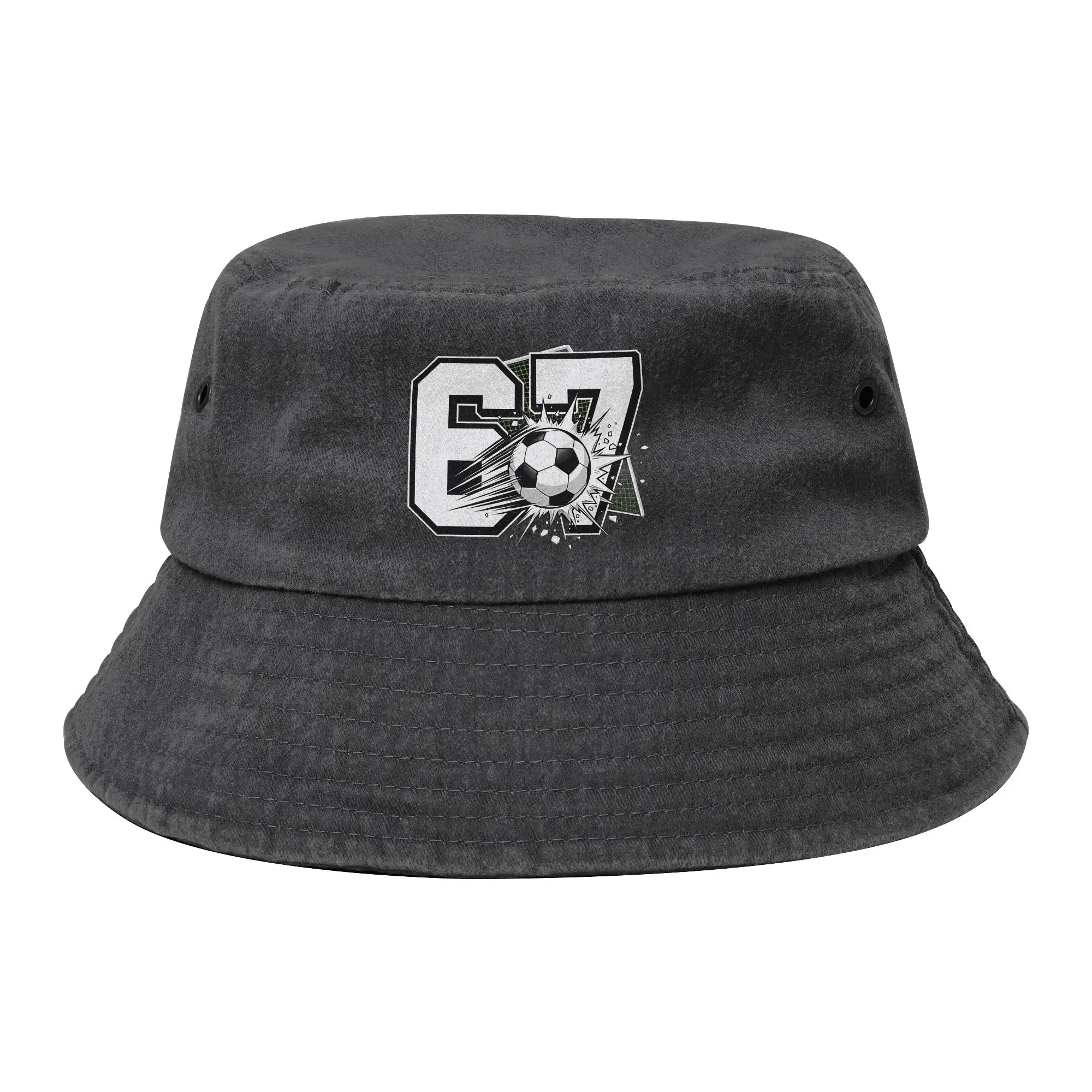 Soccer 67 Six Seven 6 7 Football Funny Meme Denim Bucket Hats For Men Women Washed Distressed Bob Hats Vocation Getaway Headwear