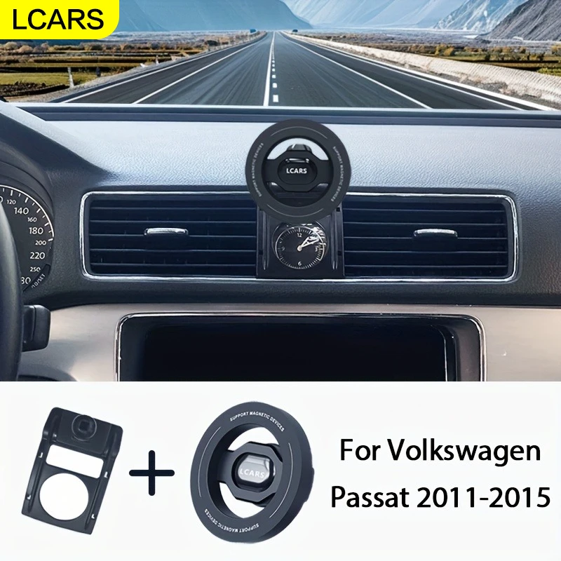 Lcars Fahrzeugspezifischer Handyhalter für Volkswagen VW Passat 2011-2015, Auto-Handyhalterung mit Spezial-Clip-Basis, Einfache Montage, Magnetischer Kopf ist stabil und fällt nicht ab, Auto-Zubehör