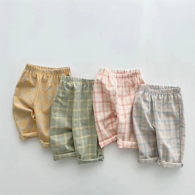 

2023 Summer New Baby Causal Plaid Pants Cotton Toddler Sports Pants Infant Trousers For Boy Girl Kids Baby Clothes