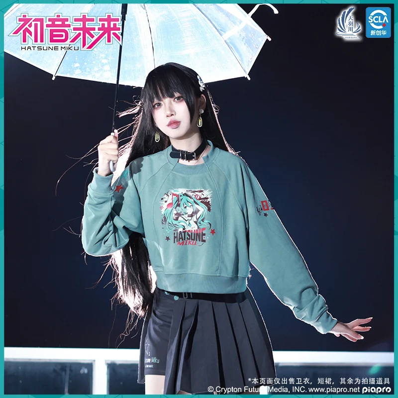 Hatsune Miku Hooded Sweatshirt for Men Women Casual Long Sleeve T-Shirt Pleated Skirt Vocaloid Cosplay Costume Original Clothing