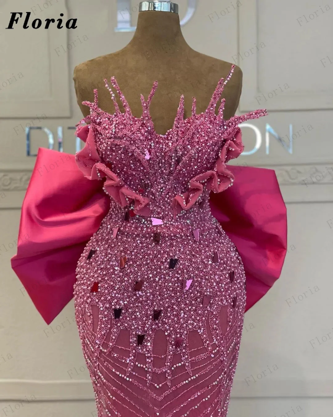 

Fuchsia Mermaid Long Prom Dresses Aso Ebi Beaded Sequins Women Party Dress For Weddings Custom Dubai Evening Gowns Robe Du Soir